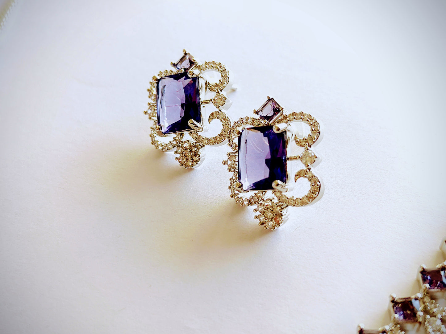 Royal Amethyst Purple & Rhodium AD Statement Necklace Set [Nita Ambani Inspired]