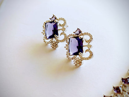 Royal Amethyst Purple & Rhodium AD Statement Necklace Set [Nita Ambani Inspired]