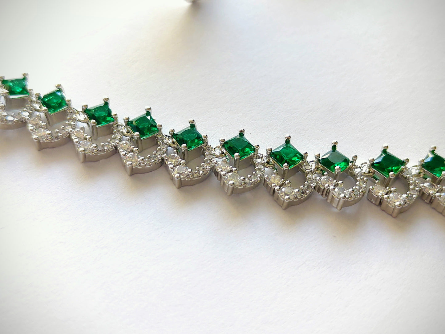 Royal Green & Rhodium AD Statement Necklace Set [Nita Ambani Inspired]