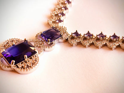 Royal Amethyst Purple & Rhodium AD Statement Necklace Set [Nita Ambani Inspired]