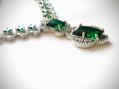 Royal Green & Rhodium AD Statement Necklace Set [Nita Ambani Inspired]