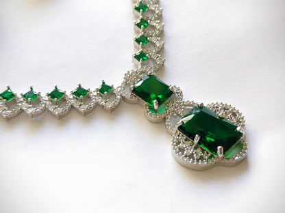 Royal Green & Rhodium AD Statement Necklace Set [Nita Ambani Inspired]