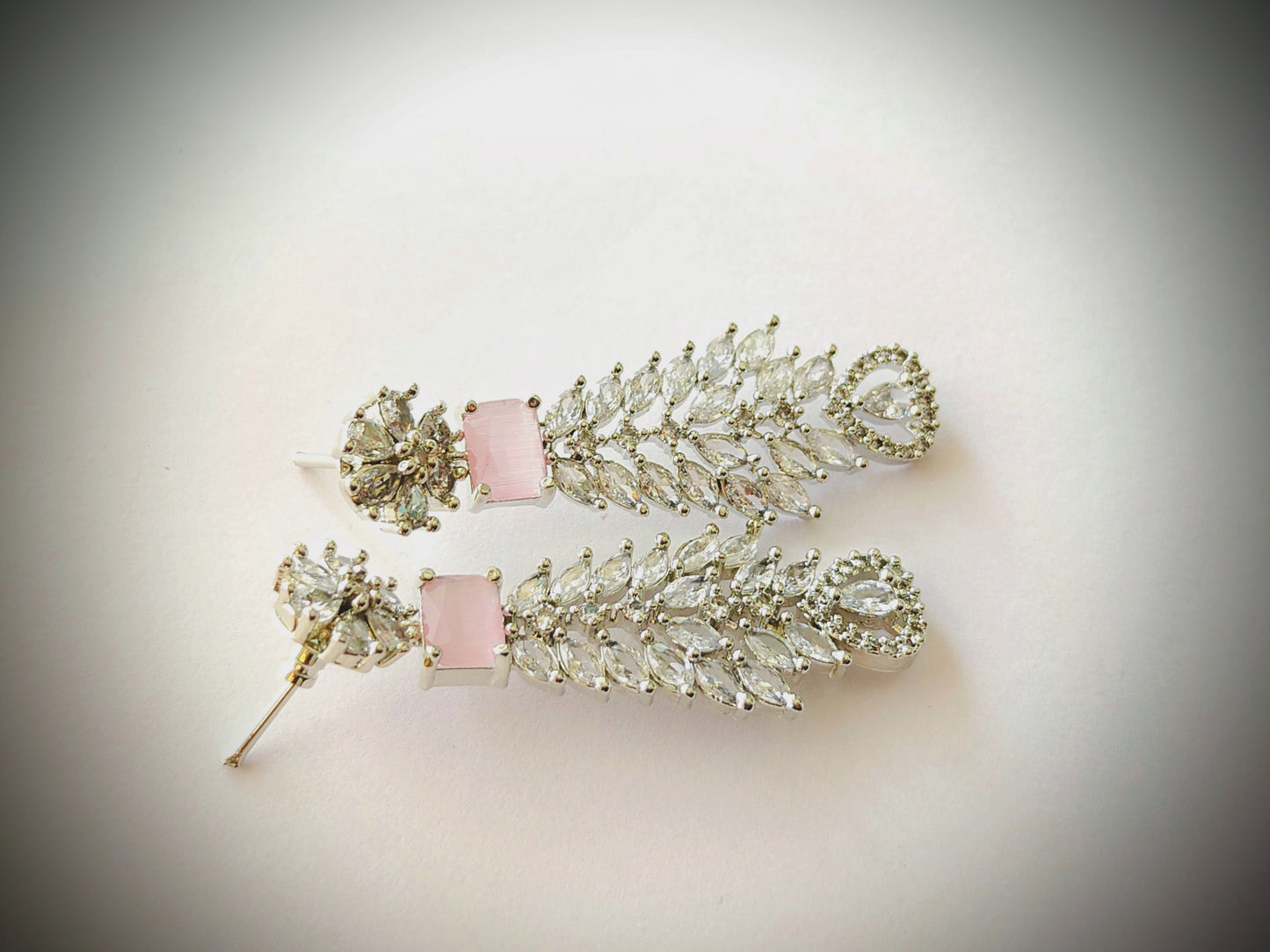 Cascading Blush Pink CZ Statement Necklace with Drop Earrings