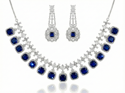 Premium Royal Blue Sapphire CZ Statement Necklace Set