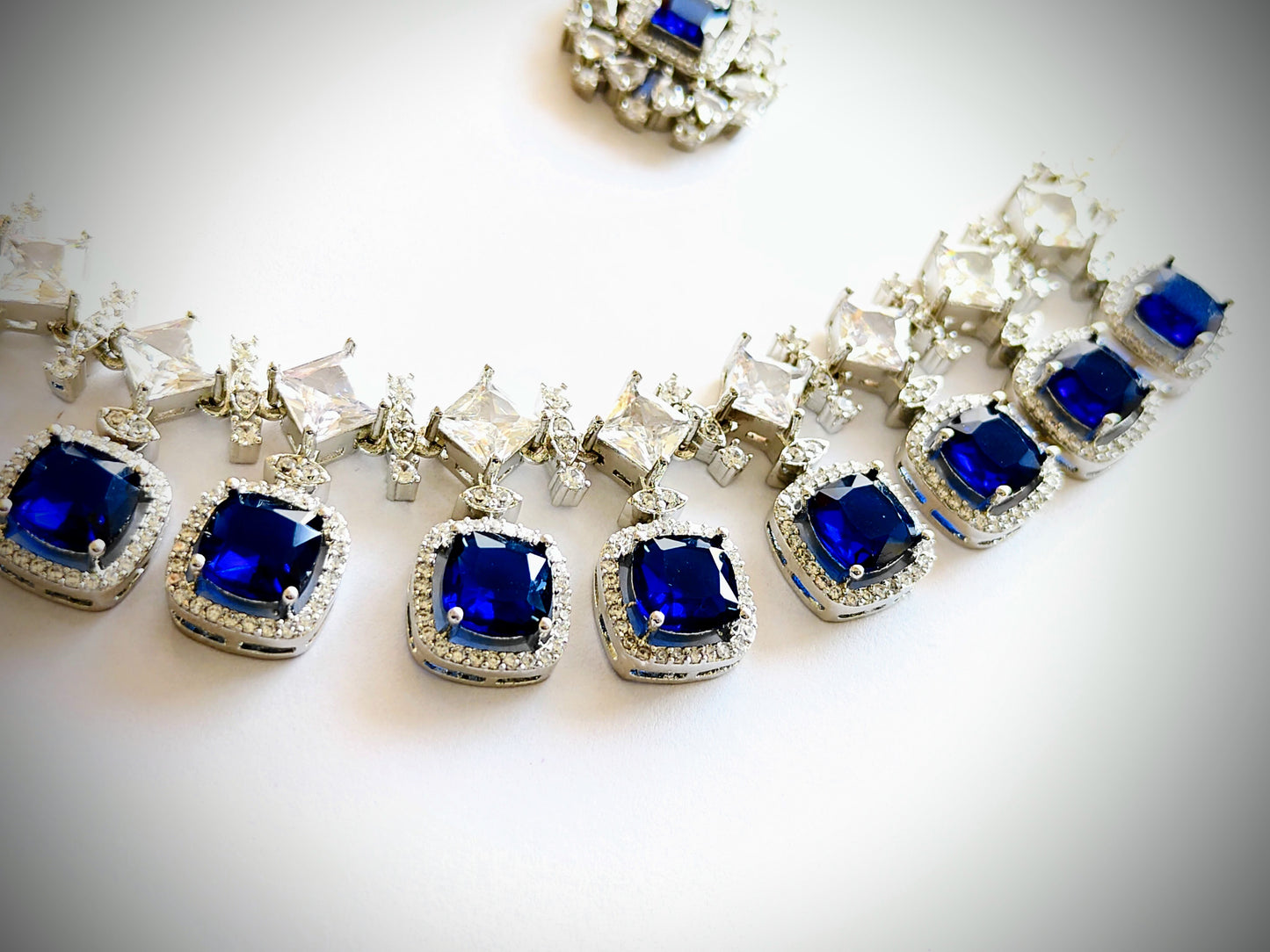 Premium Royal Blue Sapphire CZ Statement Necklace Set