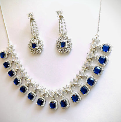 Premium Royal Blue Sapphire CZ Statement Necklace Set