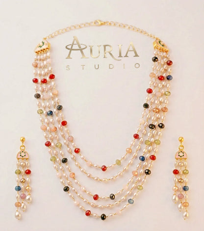 The Shahi Panchlada: 5-Layer Pearl & Vibrant Stone Mala Set