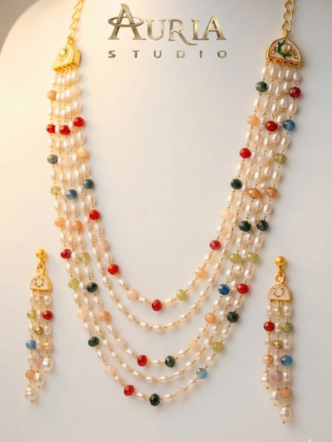 The Shahi Panchlada: 5-Layer Pearl & Vibrant Stone Mala Set