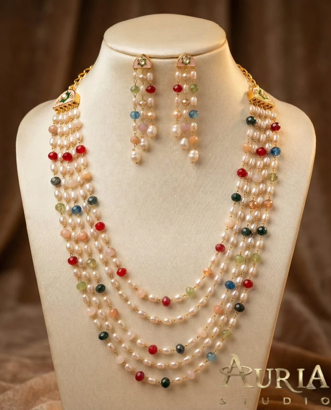 The Shahi Panchlada: 5-Layer Pearl & Vibrant Stone Mala Set