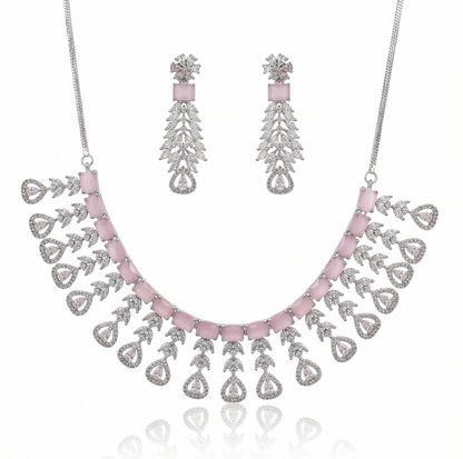 Cascading Blush Pink CZ Statement Necklace with Drop Earrings