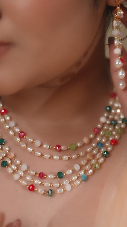 The Shahi Panchlada: 5-Layer Pearl & Vibrant Stone Mala Set