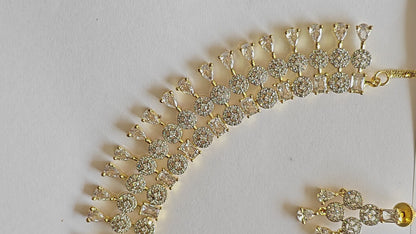 Classic Clear AD & Gold Statement Necklace with Drop Earrings