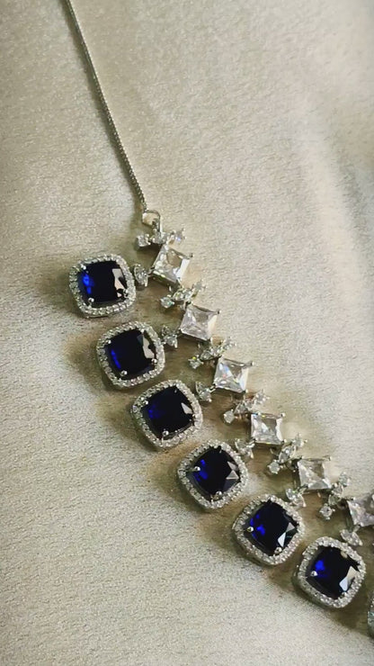 Premium Royal Blue Sapphire CZ Statement Necklace Set