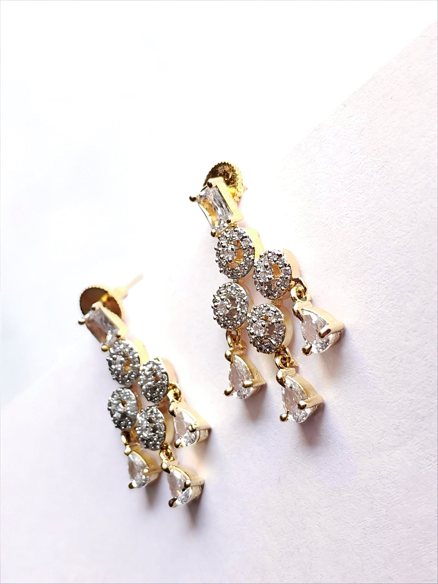 Classic Clear AD & Gold Statement Necklace with Drop Earrings