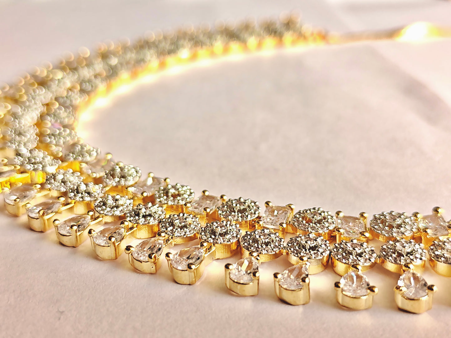 Classic Clear AD & Gold Statement Necklace with Drop Earrings