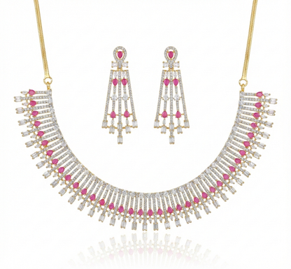 Contemporary AD Fringe Necklace & Chandelier Earrings Set