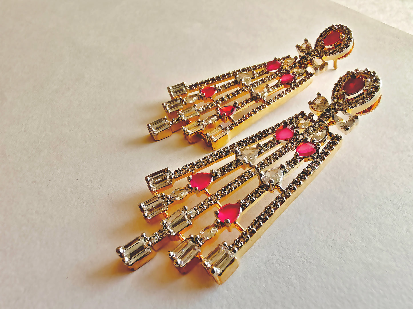 Contemporary AD Fringe Necklace & Chandelier Earrings Set