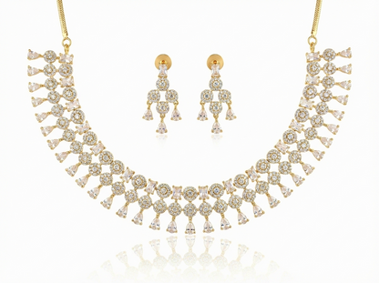 Classic Clear AD & Gold Statement Necklace with Drop Earrings