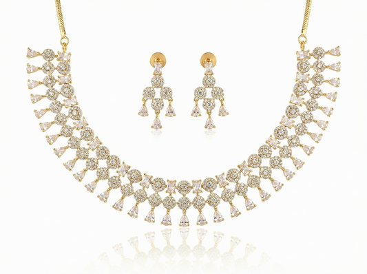 Classic Clear AD & Gold Statement Necklace with Drop Earrings
