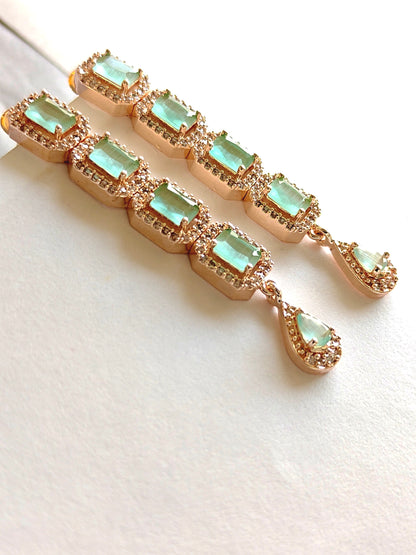 Elegant Emerald-Cut Mint CZ Necklace in Rose Gold Finish